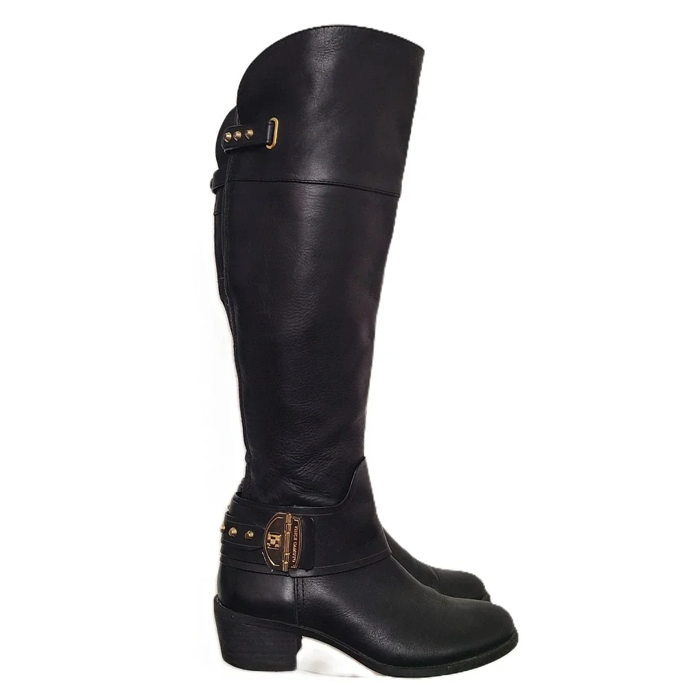 Vince Camuto Beatrix Black Leather Over the Knee‎ Boots Riding Preppy Equestrian